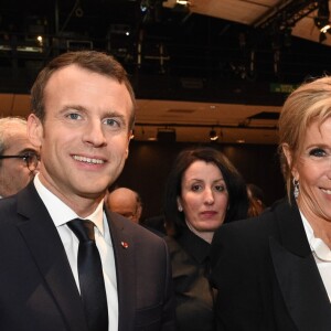 Emmanuel et Brigitte Macron, le baron Eric de Rothschild - 33ème dîner du Crif (Conseil Representatif des Institutions juives de France) au Carrousel du Louvre à Paris, France, le 7 mars 2018. © Erez Lichtfeld / Bestimage 3