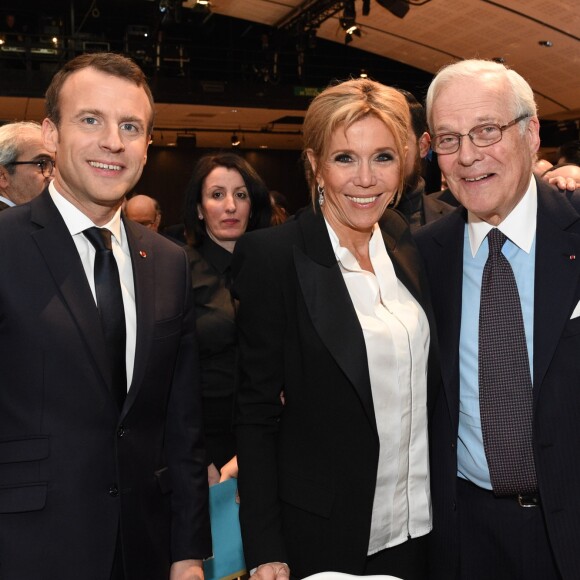 Emmanuel et Brigitte Macron, le baron Eric de Rothschild - 33ème dîner du Crif (Conseil Representatif des Institutions juives de France) au Carrousel du Louvre à Paris, France, le 7 mars 2018. © Erez Lichtfeld / Bestimage 3