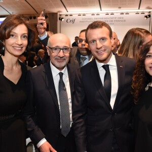 Audrey Azoulay, Francis Kalifat, Emmanuel Macron et madame Kalifat - 33ème dîner du Crif (Conseil Representatif des Institutions juives de France) au Carrousel du Louvre à Paris, France, le 7 mars 2018. © Erez Lichtfeld / Bestimage