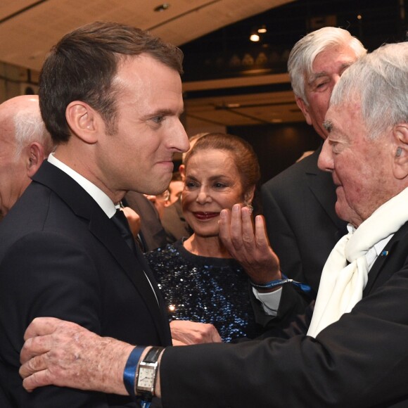 Emmanuel Macron et Claude Lanzmann - 33ème dîner du Crif (Conseil Representatif des Institutions juives de France) au Carrousel du Louvre à Paris, France, le 7 mars 2018. © Erez Lichtfeld / Bestimage