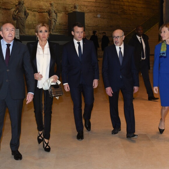 Gérard Collomb, Emmanuel et Brigitte Macron, Francis Kalifat et Nicole Belloubet - 33ème dîner du Crif (Conseil Representatif des Institutions juives de France) au Carrousel du Louvre à Paris, France, le 7 mars 2018. © Erez Lichtfeld / Bestimage