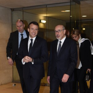 Emmanuel Macron et Francis Kalifat - 33ème dîner du Crif (Conseil Representatif des Institutions juives de France) au Carrousel du Louvre à Paris, France, le 7 mars 2018. © Erez Lichtfeld / Bestimage