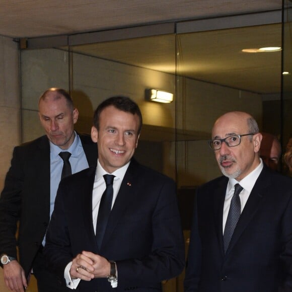 Emmanuel Macron et Francis Kalifat - 33ème dîner du Crif (Conseil Representatif des Institutions juives de France) au Carrousel du Louvre à Paris, France, le 7 mars 2018. © Erez Lichtfeld / Bestimage