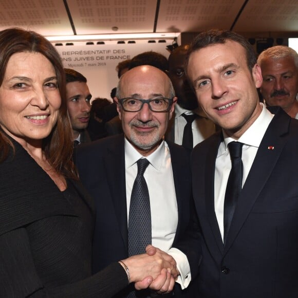 Aliza Bin Noun, Francis Kalifat et Emmanuel Macron - 33ème dîner du Crif (Conseil Representatif des Institutions juives de France) au Carrousel du Louvre à Paris, France, le 7 mars 2018. © Erez Lichtfeld / Bestimage