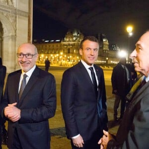 Brigitte Macron, Francis Kalifat, Emmanuel Macron et Gérard Collomb - 33ème dîner du Crif (Conseil Representatif des Institutions juives de France) au Carrousel du Louvre à Paris, France, le 7 mars 2018. © Hamilton/Pool/Bestimage