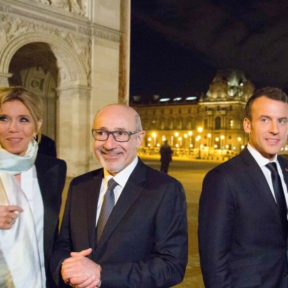 Brigitte Macron, Francis Kalifat, Emmanuel Macron et Gérard Collomb - 33ème dîner du Crif (Conseil Representatif des Institutions juives de France) au Carrousel du Louvre à Paris, France, le 7 mars 2018. © Hamilton/Pool/Bestimage