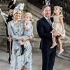 La princesse Madeleine de Suède et son mari Christopher O'Neill en compagnie de leurs enfants, la princesse Leonore et le prince Nicolas, lors de la messe à l'occasion du 40ème anniversaire de la princesse Victoria de Suède au palais Royal de Stockholm en Suède, le 14 juillet 2017.