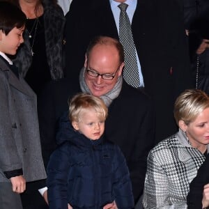 Le prince Albert II de Monaco, la princesse Charlene et leurs enfants, le prince Jacques et la princesse Gabriella lors de la traditionnelle célébration de la Sainte Dévote, sainte patronne de Monaco, à Monaco le 26 janvier 2018 © Bruno Bebert / Bestimage