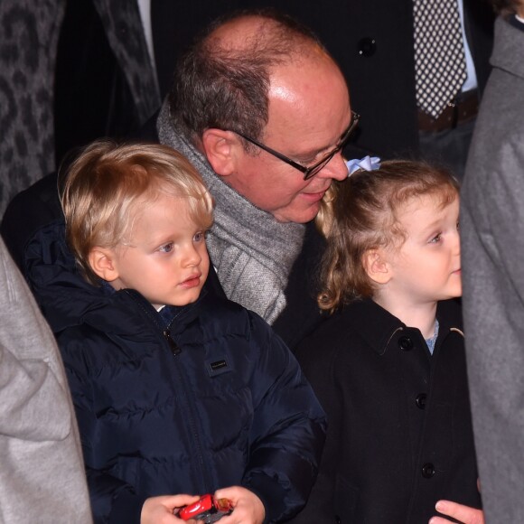 Le prince Albert II de Monaco, la princesse Charlene et leurs enfants, le prince Jacques et la princesse Gabriella lors de la traditionnelle célébration de la Sainte Dévote, sainte patronne de Monaco, à Monaco le 26 janvier 2018 © Bruno Bebert / Bestimage