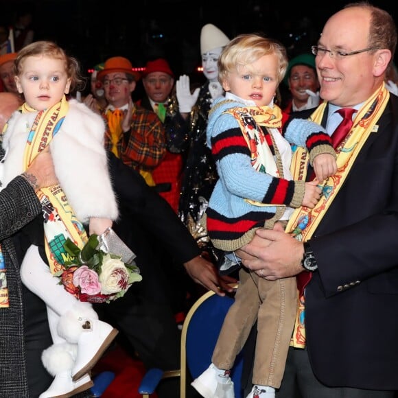 La princesse Stéphanie de Monaco, la princesse Gabriella, le prince Jacques, le prince Albert II lors de la 4e représentation du 42e Festival International du Cirque de Monte-Carlo le 21 janvier 2018. © Olivier Huitel / Pool Monaco / Bestimage