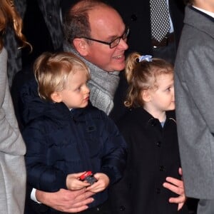 Le prince Albert II de Monaco et ses enfants le prince Jacques et la princesse Gabriella lors de la traditionnelle célébration de Sainte Dévote à Monaco le 26 janvier 2018 © Bruno Bebert / Bestimage