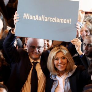 Brigitte Macron a accompagné le ministre de l'Education Nationale, Jean-Michel Blanquer au lycée Carnot de Dijon afin d'y évoquer la lutte contre le harcèlement à l'école à Dijon le 5 mars 2018 © Dominique Jacovides/Bestimage