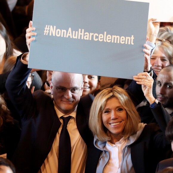 Brigitte Macron a accompagné le ministre de l'Education Nationale, Jean-Michel Blanquer au lycée Carnot de Dijon afin d'y évoquer la lutte contre le harcèlement à l'école à Dijon le 5 mars 2018 © Dominique Jacovides/Bestimage