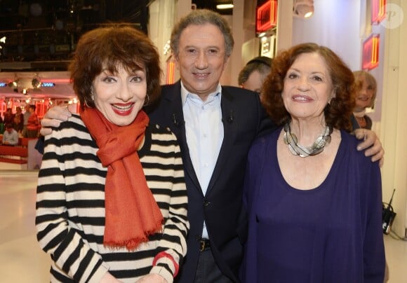 Judith Magre, Michel Drucker et Geneviève Fontanel - Enregistrement de l'émission "Vivement Dimanche" à Paris le 18 Mars 2015.