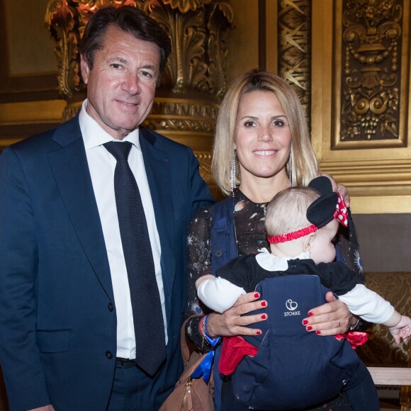 Exclusif - Christian Estrosi avec sa femme Laura Tenoudji et leur fille Bianca - Avant-première de la nouvelle saison "Festival Pirates et Princesses" de Disneyland Paris au Palais Garnier à Paris, France, le 9 mars 2018. © Cyril Moreau/Bestimage