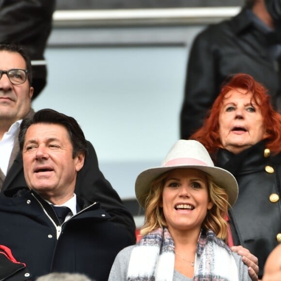 Christian Estrosi, le maire de Nice, et sa femme Laura Tenoudji assistent à la rencontre de football à Nice le 18 mars 2018, opposant l'OGC Nice au PSG. © Bruno Bebert/Bestimage