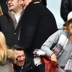 Christian Estrosi, le maire de Nice, et sa femme Laura Tenoudji assistent à la rencontre de football à Nice le 18 mars 2018, opposant l'OGC Nice au PSG. © Bruno Bebert/Bestimage