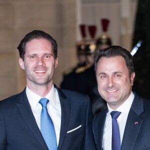 Xavier Bettel, le Premier ministre du Luxembourg et son mari Gauthier Destenay - Le grand-duc et la grande-duchesse de Luxembourg assistent au dîner d'Etat organisé au Palais de l'Elysée par le président de la République et la première dame à l'occasion d'une visite d'Etat en France à Paris, le 19 mars 2018. © Jacovides-Moreau/Bestimage