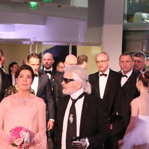 La princesse Caroline de Hanovre et Karl Lagarfeld arrivant au Bal de la Rose le 24 mars 2018 au Sporting de Monte-Carlo. © Cyril Dodergny / Nice Matin / Bestimage