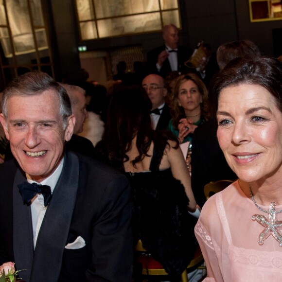 La princesse Caroline de Hanovre à table lors du 64e Bal de la Rose sur le thème de Manhattan dans la Salle des Etoiles au Sporting Monte-Carlo à Monaco le 24 mars 2018. © Pierre Villard / Palais Princier / SBM via Bestimage