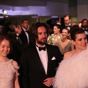 La princesse Alexandra de Hanovre avec sa demi-soeur Charlotte Casiraghi, portant une somptueuse bague à la main gauche, et son compagnon Dimitri Rassam au Bal de la Rose le 24 mars 2018 au Sporting de Monte-Carlo à Monaco. © Cyril Dodergny / Nice Matin / Bestimage