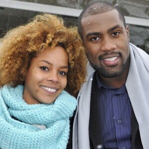 Teddy Riner et sa compagne Luthna à l'hippodrome de Paris-Vincennes, le dimanche 20 janvier 2013