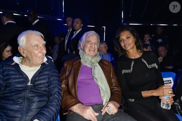 Charles Gérard, Jean-Paul Belmondo et Karine Le Marchand au match de boxe "La Conquête" Acte 4 Tony Yoka contre Cyril Léonet au Palais des sports de Paris le 7 avril 2018 (Victoire de Yoka par KO au 5e round) © Pierre Perusseau / Bestimage