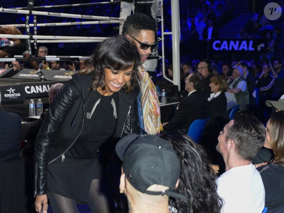 JoeyStarr et Karine Le Marchand au match de boxe "La Conquête" Acte 4 Tony Yoka contre Cyril Léonet au Palais des sports de Paris le 7 avril 2018 (Victoire de Yoka par KO au 5e round) © Pierre Perusseau / Bestimage