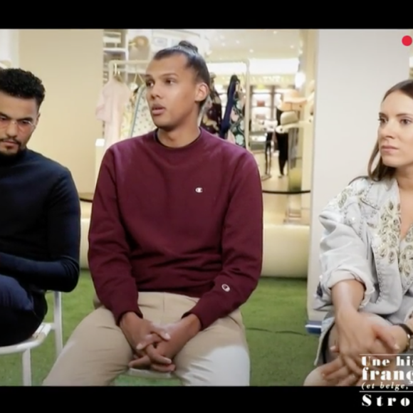 Paul Van Haver (Stromae), son épouse Coralie Barbier et son frère Luc Junior Tam invités de "19h le dimanche" présenté par Laurent Delahousse sur France 2, le 8 avril 2018.