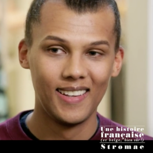 Paul Van Haver (Stromae), son épouse Coralie Barbier et son frère Luc Junior Tam invités de "19h le dimanche" présenté par Laurent Delahousse sur France 2, le 8 avril 2018.