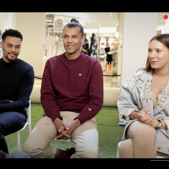 Paul Van Haver (Stromae), son épouse Coralie Barbier et son frère Luc Junior Tam invités de "19h le dimanche" présenté par Laurent Delahousse sur France 2, le 8 avril 2018.