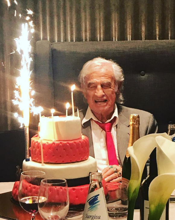 Jean-Paul Belmondo célèbre son 85e anniversaire avec sa famille. Le 10 avril 2018.