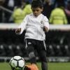 Exclusif - Cristiano Ronaldo Jr., fils de Cristiano Ronaldo, joue sur la pelouse du stade Santiago Bernabeu après le match de Liga opposant le Real Madrid au FC Getafe, le 8 mars 2018.