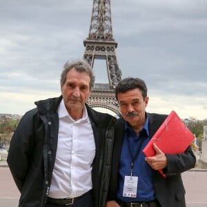 Jean-Jacques Bourdin, pour BFMTV et RMC, et Edwy Plenel, directeur de Mediapart - Le président de la République Emmanuel Macron et sa femme la première dame Brigitte Macron arrivent au palais de Chaillot, à Paris, France, le 15 avril 2018. Le président de la République est l'invité de BFMTV, RMC et Mediapart pour une grande interview en direct par les journalistes Jean-Jacques Bourdin, pour BFMTV et RMC, et Edwy Plenel, directeur de Mediapart. © Dominique Jacovides/Bestimage