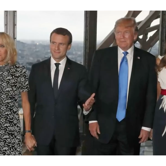 Capture d'écran du reportage de BFM TV sur le dîner d'Emmanuel et Brigitte Macron avec Donald et Melania Trump au Jules Verne à la Tour Eiffel - Paris le 13 juillet 2017