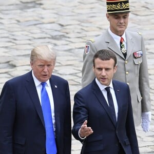 Cérémonie d'accueil du président Donald Trump par Emmanuel Macron, président de la République, à l'Hôtel National des Invalides à Paris le 13 juillet 2017. © Pierre Perusseau / Bestimage French