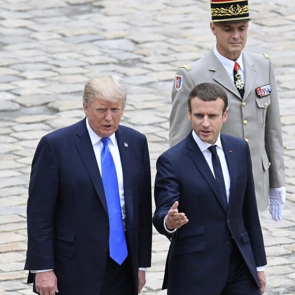 Cérémonie d'accueil du président Donald Trump par Emmanuel Macron, président de la République, à l'Hôtel National des Invalides à Paris le 13 juillet 2017. © Pierre Perusseau / Bestimage French
