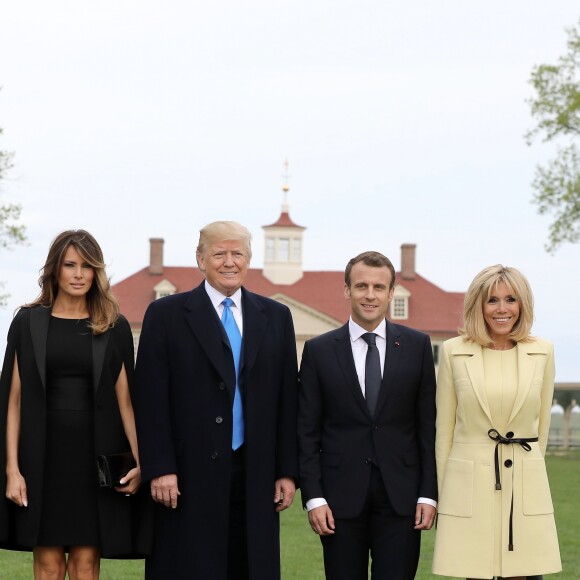 Le président américain Donald Trump, sa femme la Première Dame Melania Trump, le président de la République française Emmanuel Macron et sa femme la Première Dame Brigitte Macron (Trogneux) - Les couples présidentiels français et américains arrivent à Mount Vernon à bord de l'hélicoptaire présidentiel Marine One, à Mount Vernon, le 23 avril 2018. © Dominique Jacovides/Bestimage