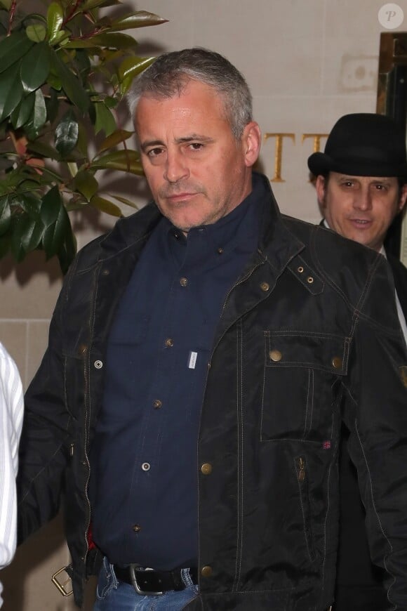 Matt LeBlanc et sa compagne Aurora Mulligan à la sortie du restaurant Scott's à Londres, Royaume Uni, le 23 avril 2018.