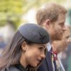 Meghan Markle et le prince Harry arrivant pour le service commémoratif de l'ANZAC Day en l'abbaye de Westminster, le 25 avril 2018 à Londres.