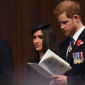 Le prince William, Meghan Markle et le prince Harry étaient réunis le 25 avril 2018 en l'abbaye de Westminster à Londres pour la messe commémorative de l'ANZAC Day. © Eddie Mulholland/Daily Telegraph/PA Wire/Abacapress.com