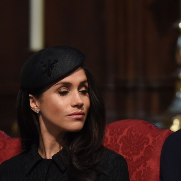 Le prince William, Meghan Markle et le prince Harry étaient réunis le 25 avril 2018 en l'abbaye de Westminster à Londres pour la messe commémorative de l'ANZAC Day. © Eddie Mulholland/Daily Telegraph/PA Wire/Abacapress.com