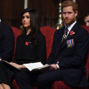 Le prince William, Meghan Markle et le prince Harry étaient réunis le 25 avril 2018 en l'abbaye de Westminster à Londres pour la messe commémorative de l'ANZAC Day. © Eddie Mulholland/Daily Telegraph/PA Wire/Abacapress.com