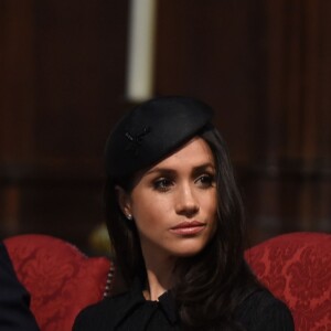 Le prince William, Meghan Markle et le prince Harry étaient réunis le 25 avril 2018 en l'abbaye de Westminster à Londres pour la messe commémorative de l'ANZAC Day. © Eddie Mulholland/Daily Telegraph/PA Wire/Abacapress.com