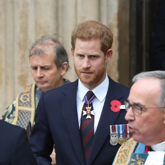 Le prince William, Meghan Markle et le prince Harry le 25 avril 2018 à l'abbaye de Westminster à Londres pour la messe commémorative de l'ANZAC Day. © Jonathan Brady/PA Wire/Abacapress.com