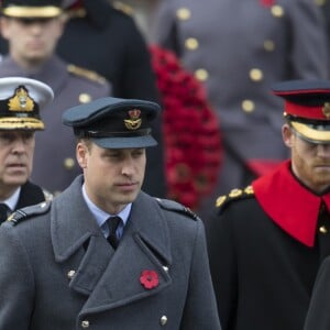 Le prince Harry, barbu, lors de la cérémonie du Remembrance Sunday à Londres le 12 novembre 2017.