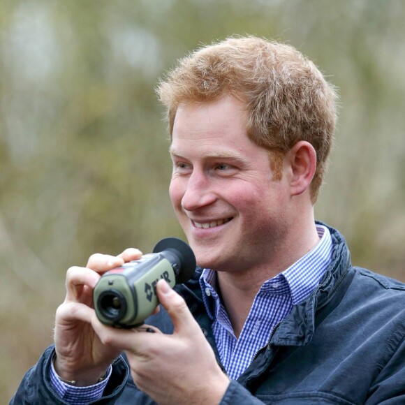 Le prince Harry dans la forêt de Frankham près de Fourstones en Angleterre le 25 février 2015