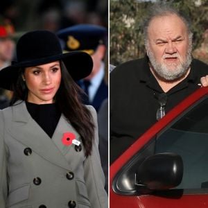 Meghan Markle et son père Thomas. L'homme de 72 ans a annoncé lundi 14 mai 2018 qu'il annulait sa venue au mariage de sa fille et du prince Harry.