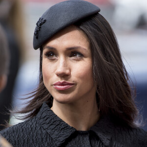 Meghan Markle à son arrivée à l'abbaye de Westminster pour le service commémoratif de L'ANZAC Day à Londres. Le 25 avril 2018