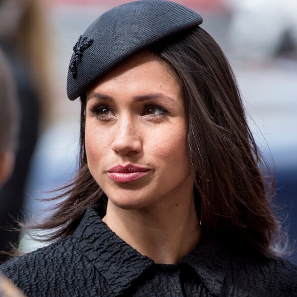 Meghan Markle à son arrivée à l'abbaye de Westminster pour le service commémoratif de L'ANZAC Day à Londres. Le 25 avril 2018